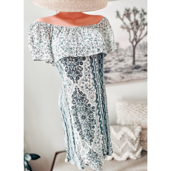 Free Spirited Wanderlust flounce + flora cold shoulder boho floral dress - Picture 1 of 3